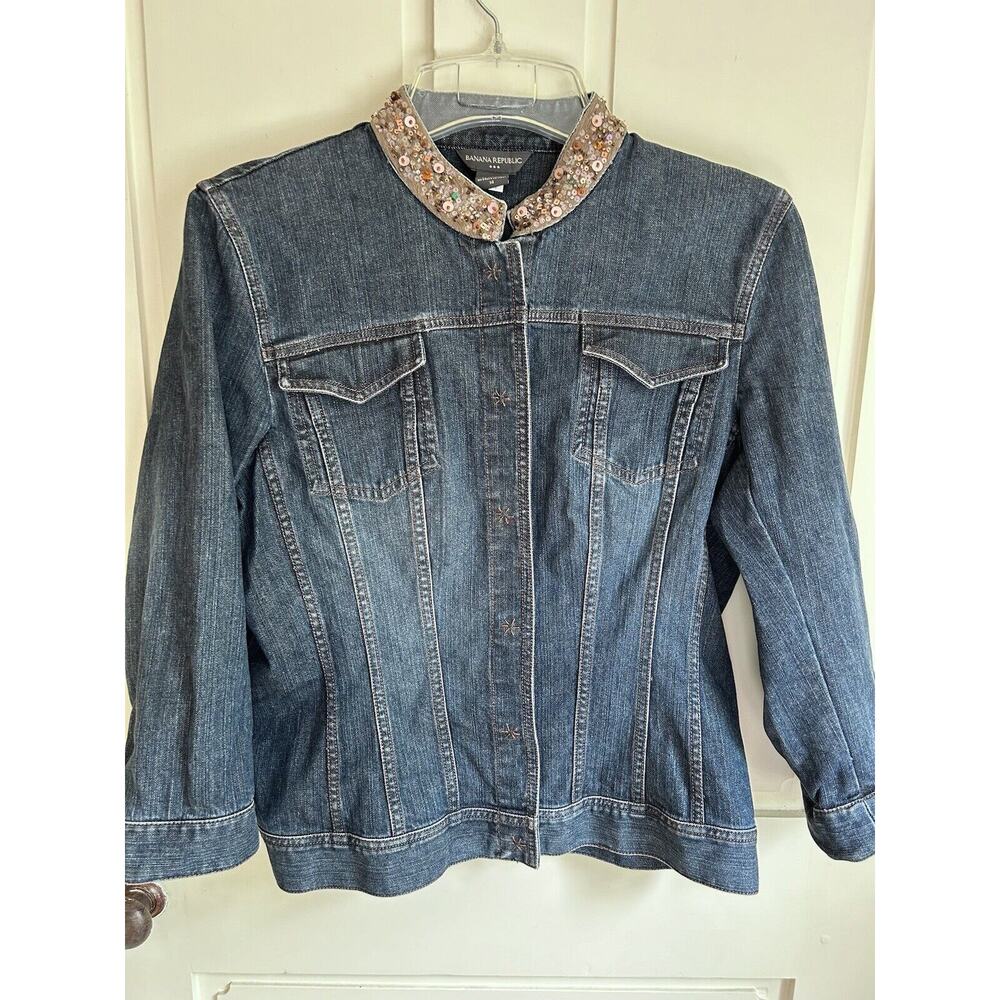 Vintage Banana Republic Women’s Jean Jackets W/Sequin Collar-Size 14